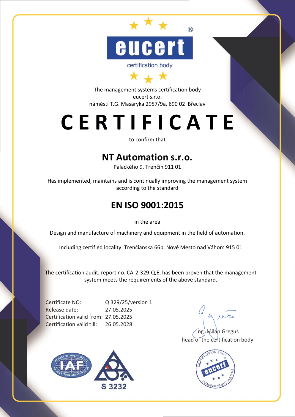EN ISO 9001:2015 and EN ISO 14001:2015 Certificate – English version